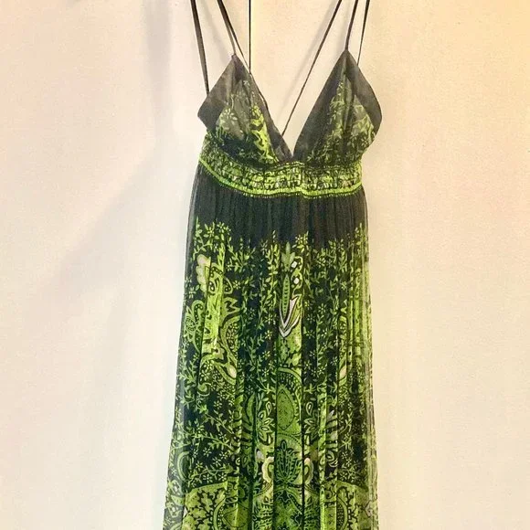 XS Bebe Green & Black Sheer, Lined Maxi Dress - Picture 5 of 15